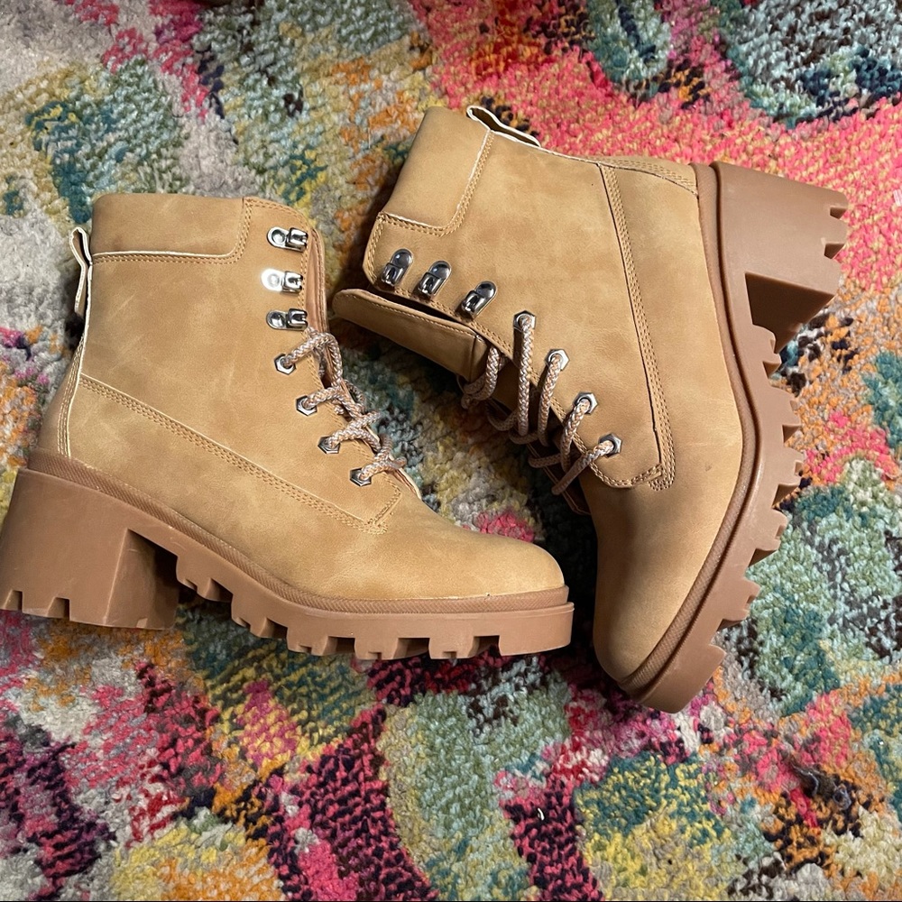 Madden Girl Tan Chunky Lug Heel Combat Boots